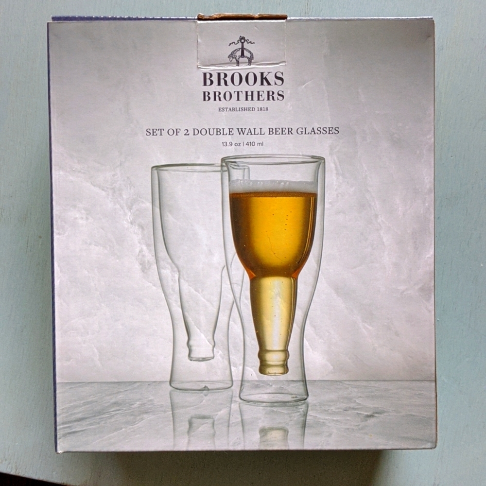 Brooks Brothers Double Wall Beer Glasses, Set of 2, NWOT